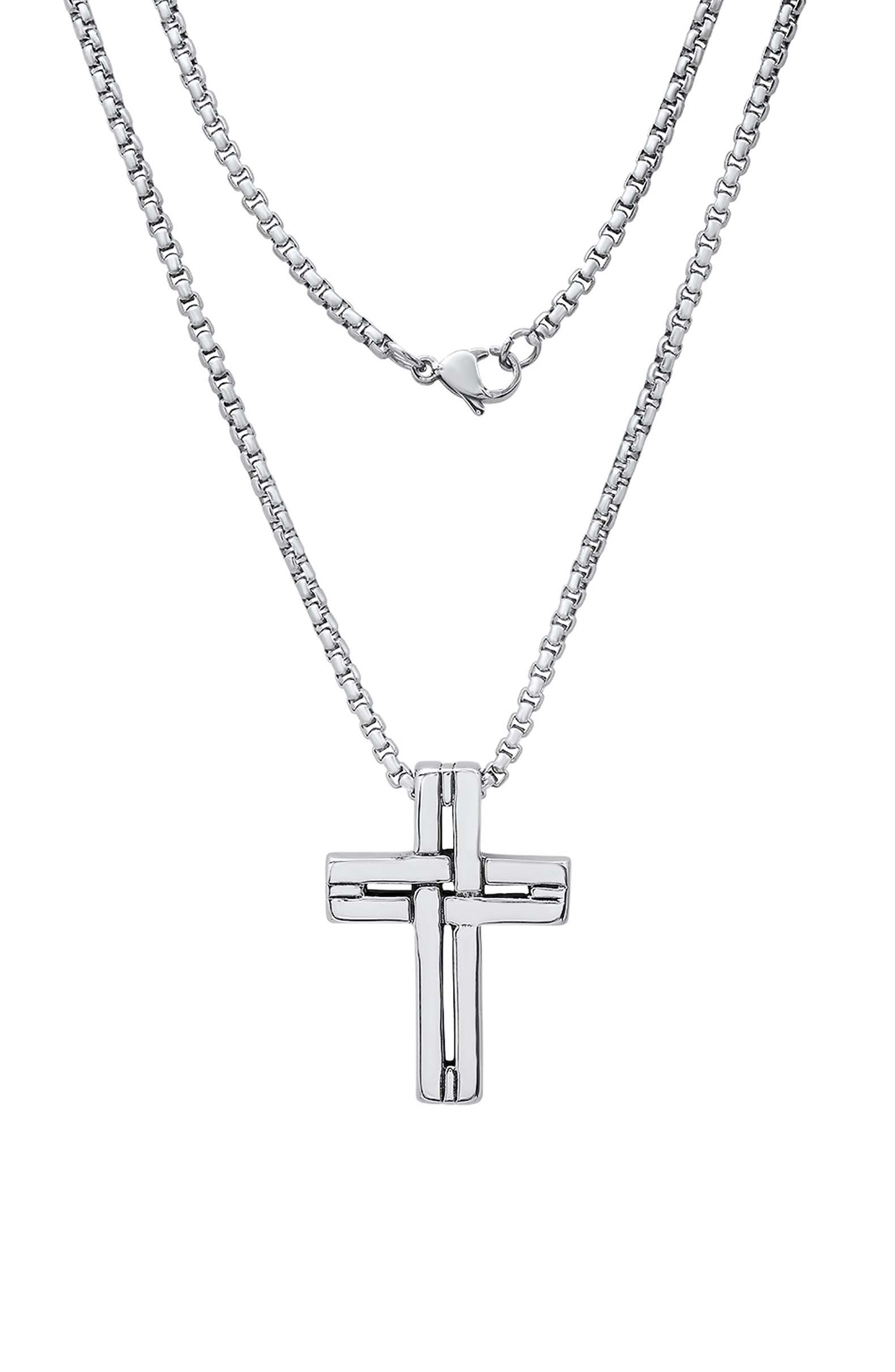 Men's Stainless Steel Interlocking Cross Pendant Necklace
