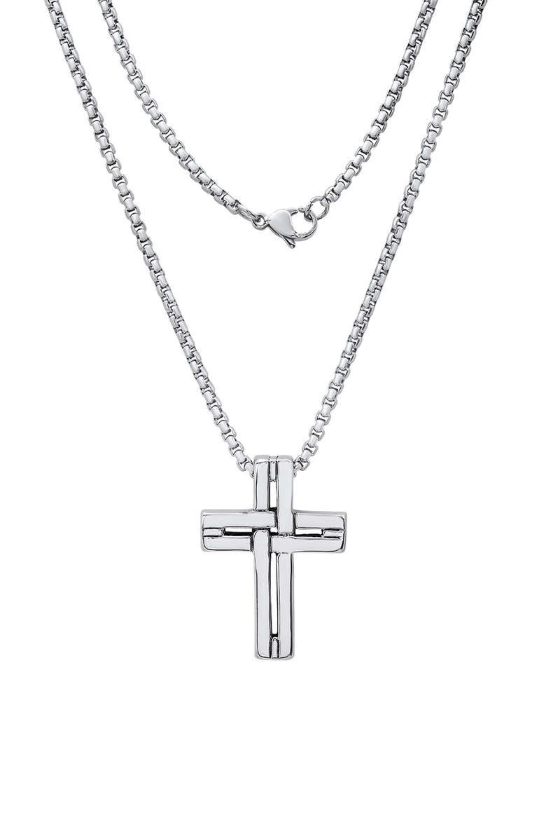 Men's Stainless Steel Interlocking Cross Pendant Necklace, Main, color, SILVER