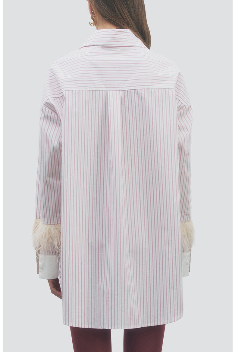 Lottie Cotton Shirt with Feather Trim, Alternate, color, WHITE BERRY