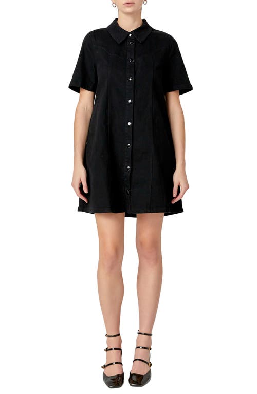 English Factory Washed Denim Mini Dress In Black In Black