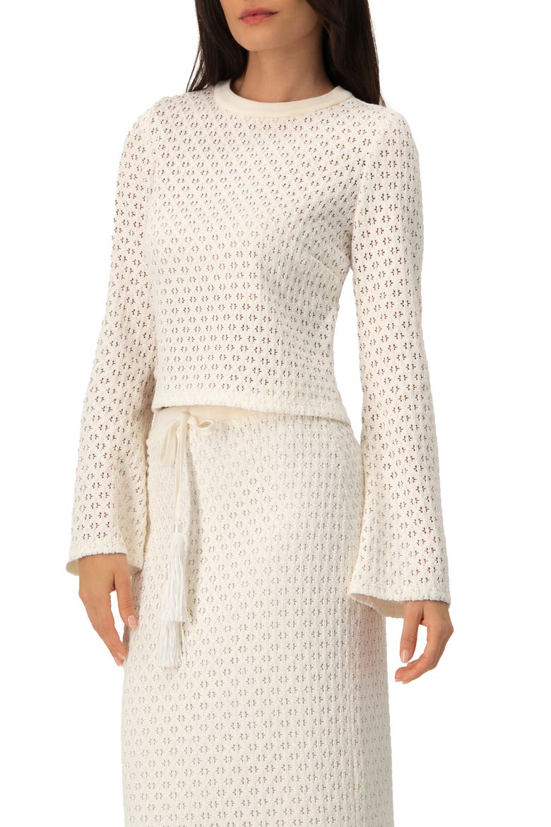 Textured Knit Top with Flared Sleeves, Alternate, color, Natural