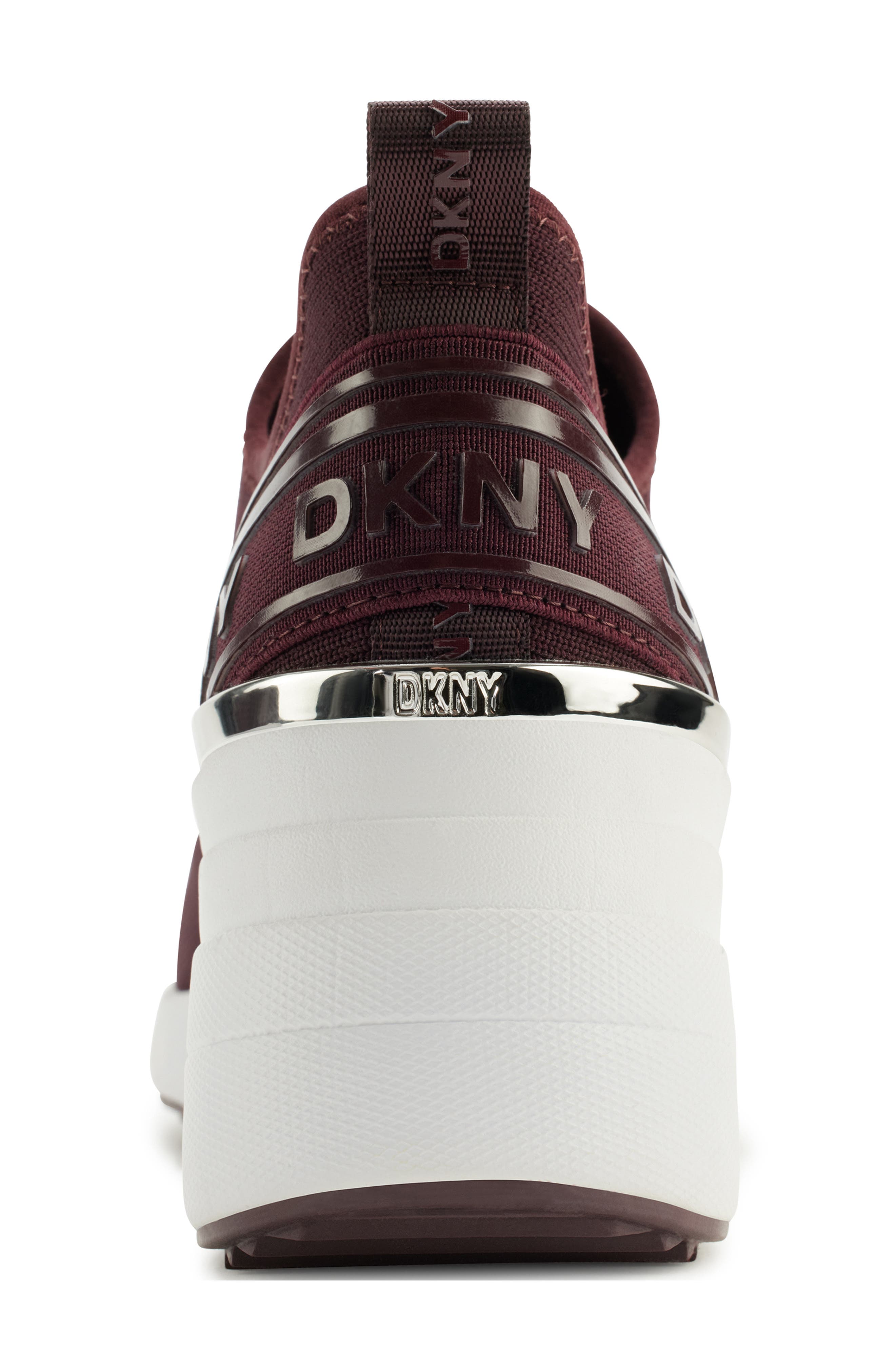 DKNY Keeva Wedge Knit Sneaker, Alternate, color, Wine
