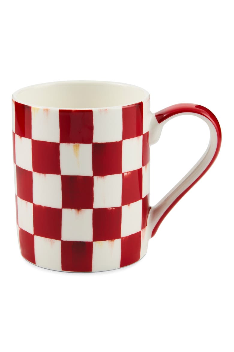 Cherry Check Porcelain Mug, Main, color, RED