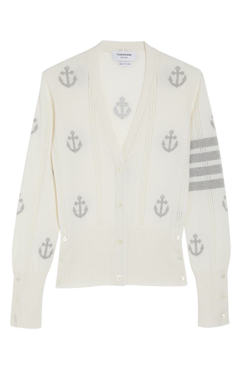 Thom Browne 4-Bar Anchor Intarsia V-Neck Cashmere Cardigan, Alternate, color,