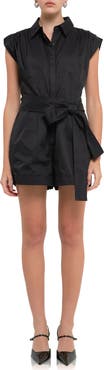 Grey Lab Ruched Collar Cotton Romper