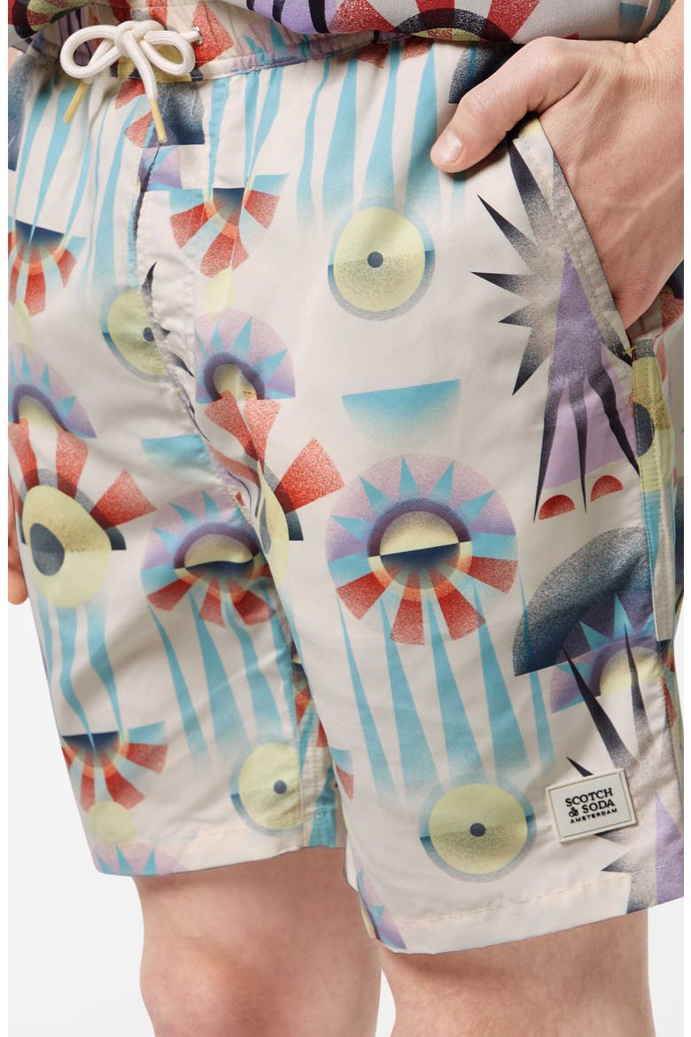 Print Mid Length Swim Trunks, Alternate, color, LUNA PIER WHITE AOP