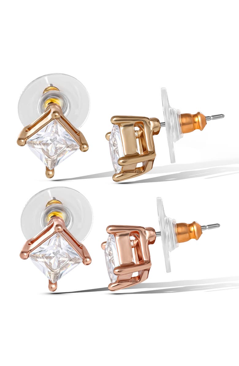 Jessica Simpson Square-Cut Crystal Stud Earrings Set, Alternate, color, Pink Gold Tone