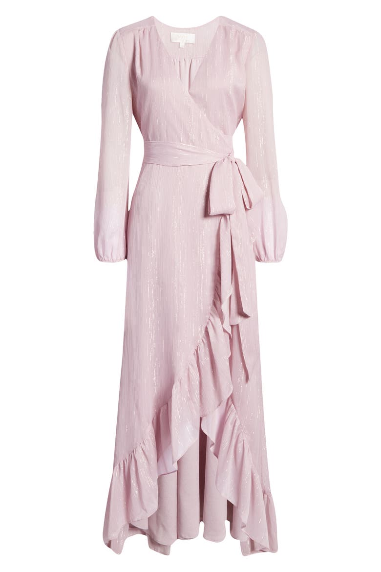 The Meryl Long Sleeve Metallic Chiffon Wrap Gown, Alternate, color, LILAC