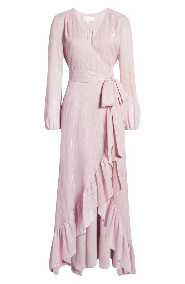 WAYF The Meryl Long Sleeve Metallic Chiffon Wrap Gown, Alternate, color, 