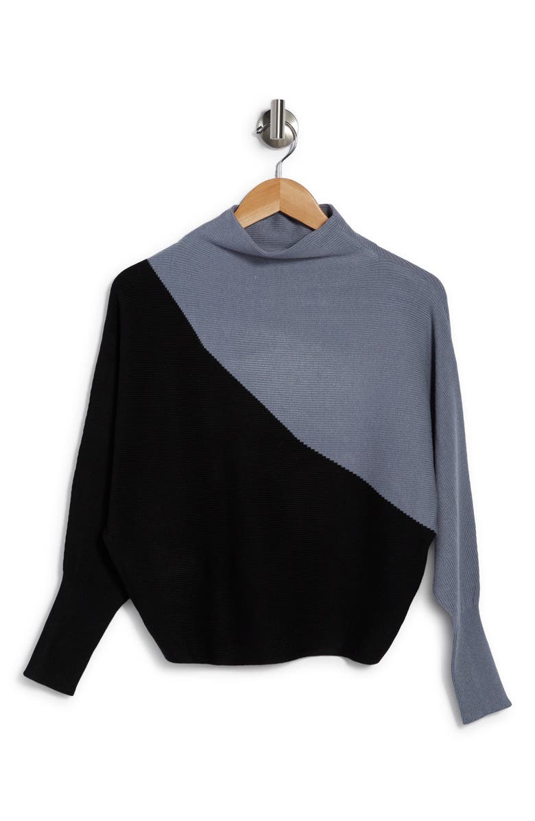 T Tahari Diagonal Colorblock Mock Neck Dolman Sweater, Alternate, color,