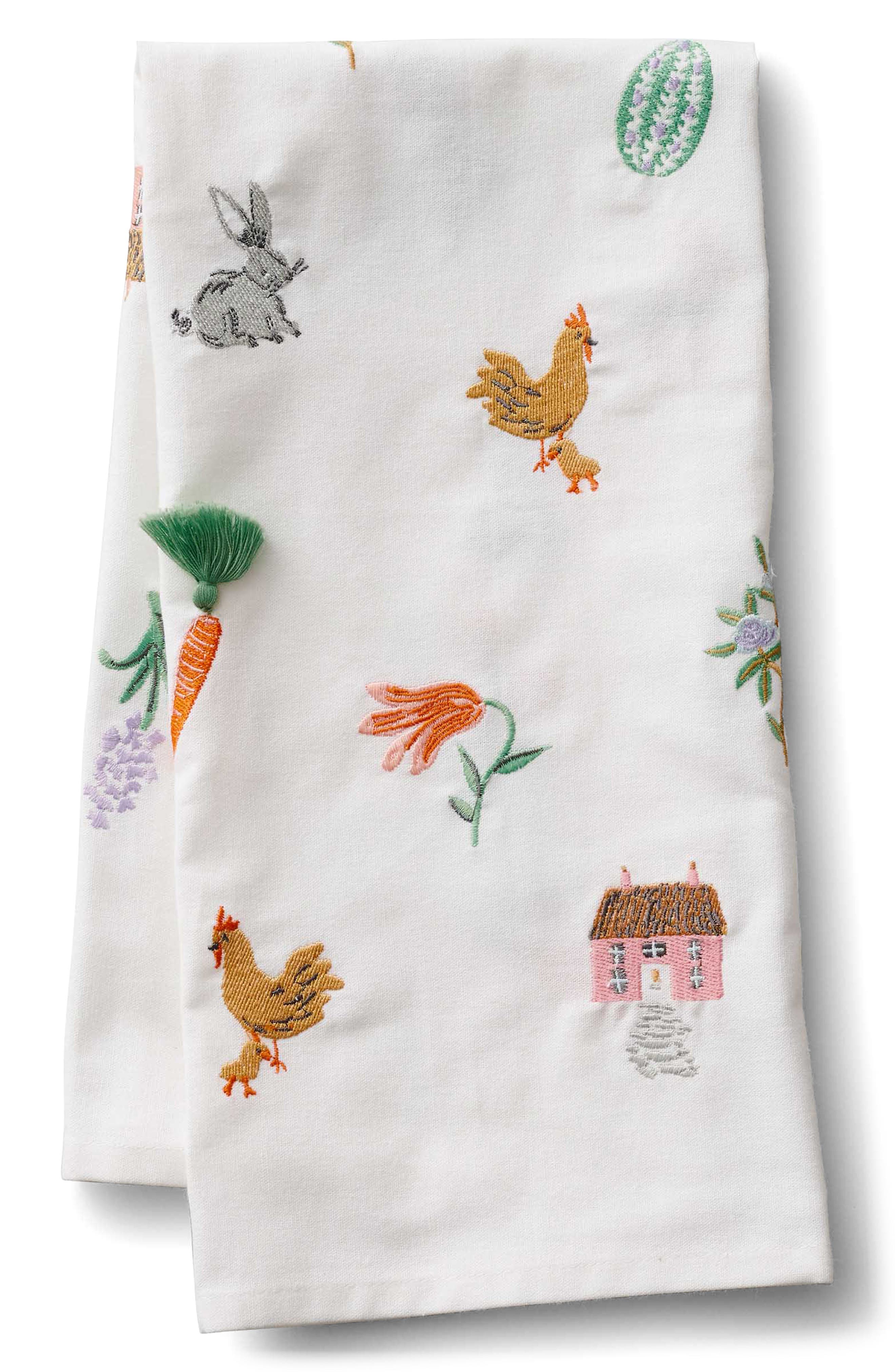Rifle Paper Co. Spring Farm Embroidered Cotton Tea Towel - White Multi