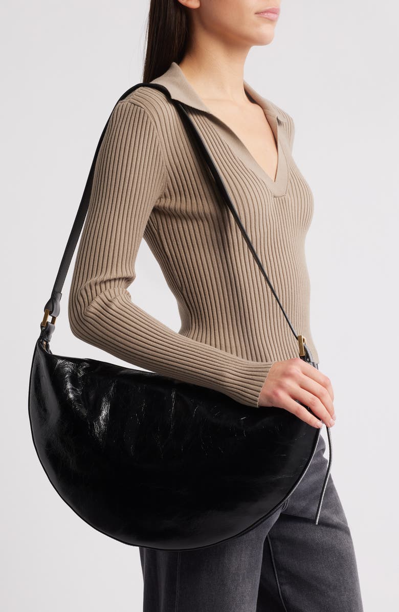 AllSaints Half Moon Leather Shoulder Bag, Alternate, color,