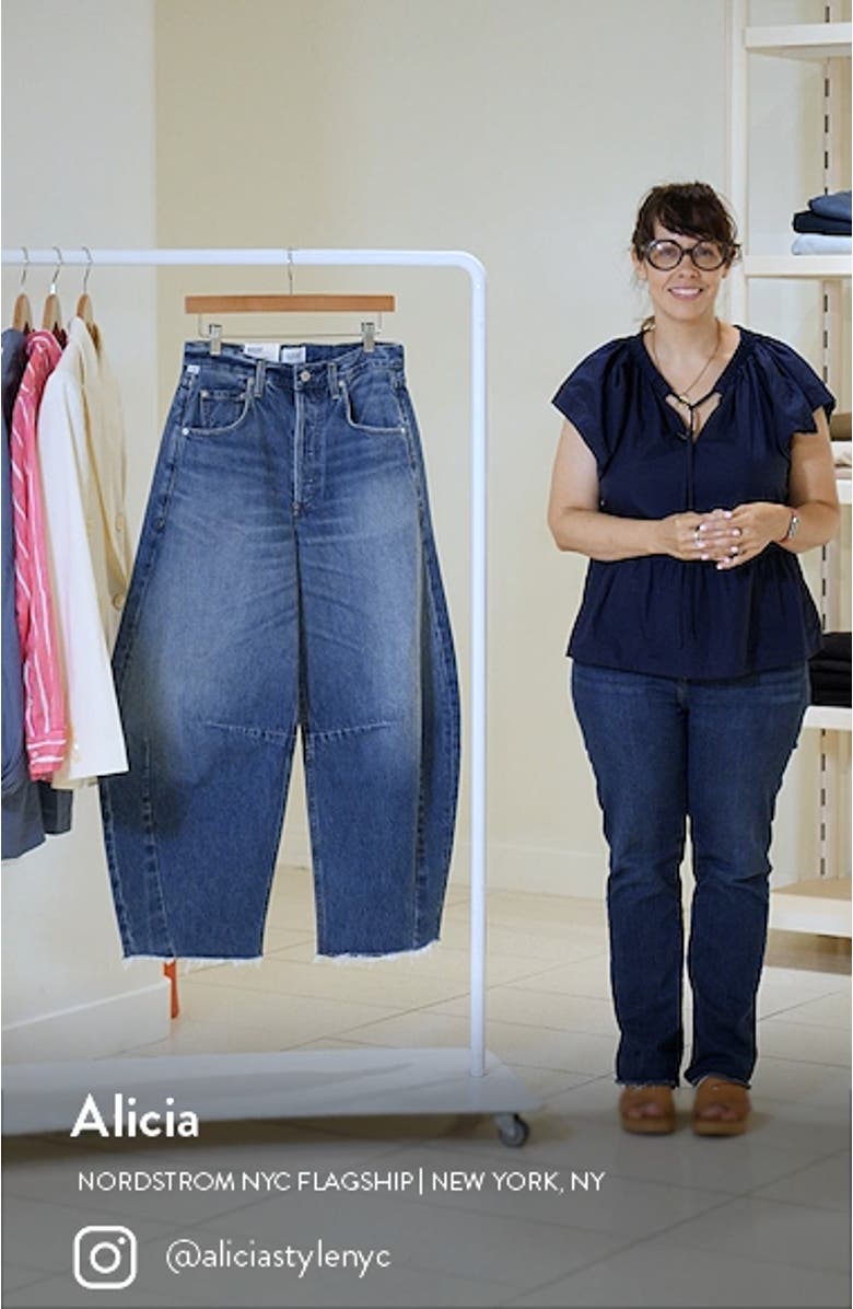 Horseshoe Superhigh Waist Raw Hem Crop Barrel Jeans, sales video thumbnail