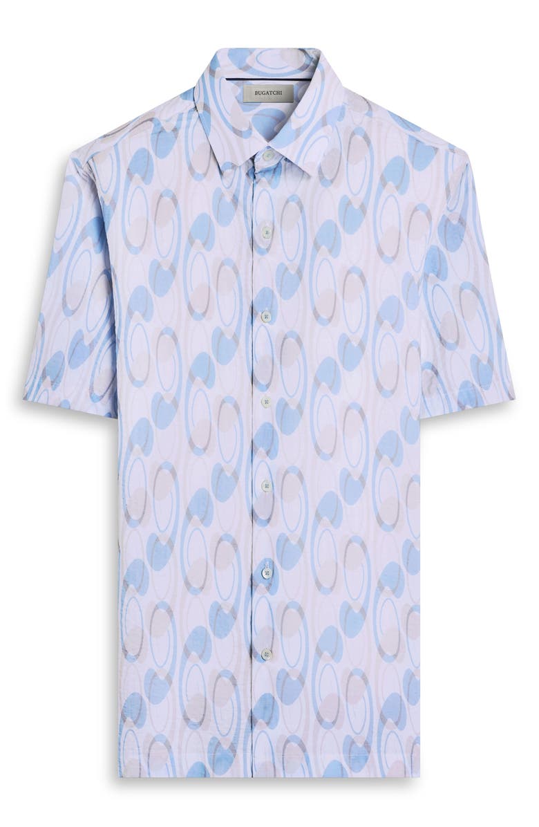 Bugatchi Vero Shaped Fit Geometric Print Short Sleeve Button-Up Shirt, Alternate, color, Hazy Blue