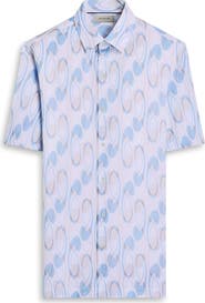 Bugatchi Vero Shaped Fit Geometric Print Short Sleeve Button-Up Shirt