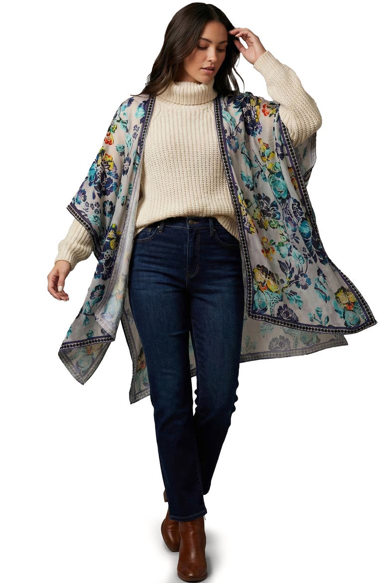 Velvet Floral Ruana, Alternate, color, BLUE