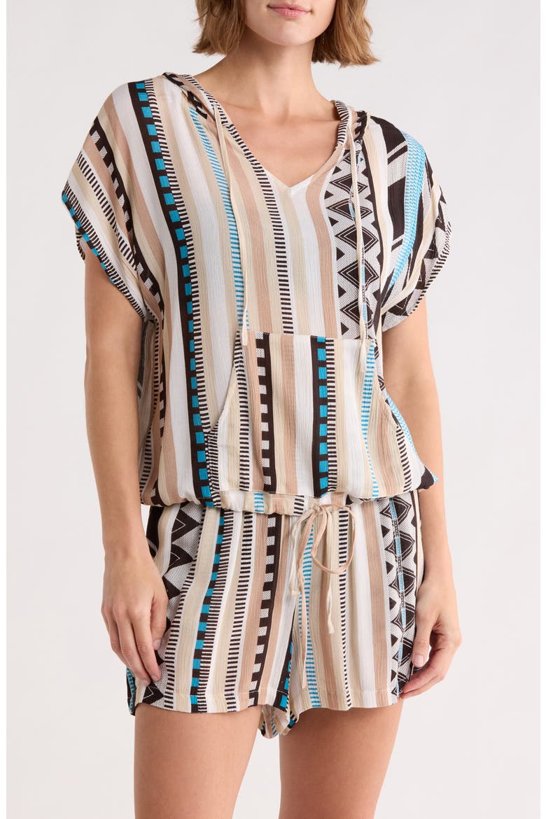 Kanga Drawstring Hem Cover-Up Hoodie, Main, color, NEUTRAL AZTEC