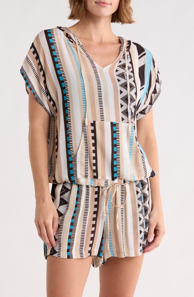 Elan Kanga Drawstring Hem Cover-Up Hoodie, Main, color, Neutral Aztec
