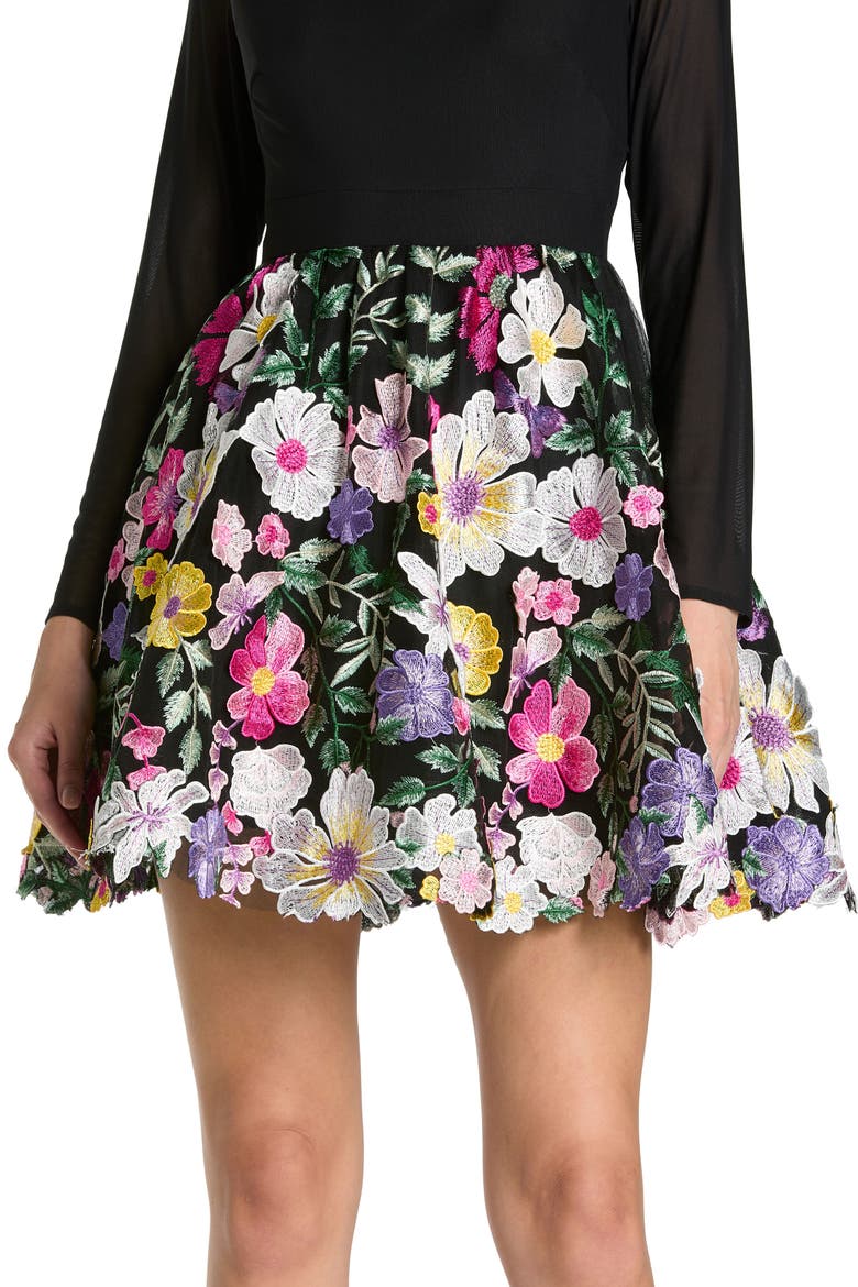 Long Sleeve Mini Dress with Floral Embroidery, Alternate, color, Black Multi