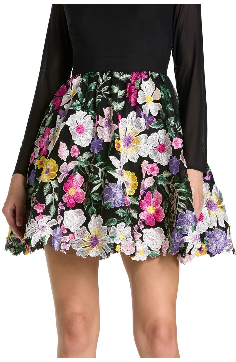 Mac Duggal Long Sleeve Mini Dress with Floral Embroidery, Alternate, color, Black Multi