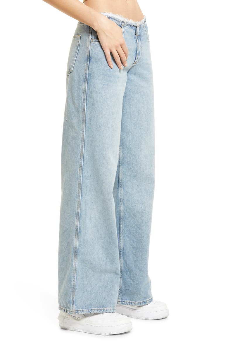Puddle Raw Waist Low Rise Flare Jeans, Alternate, color, LIGHT VINTAGE/ BLEACH