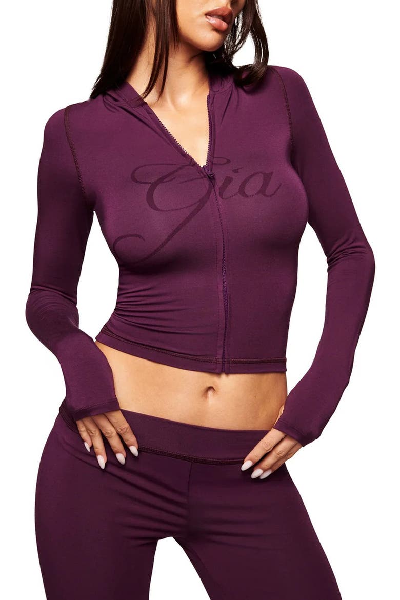 Blare Crop Hoodie, Main, color, PLUM