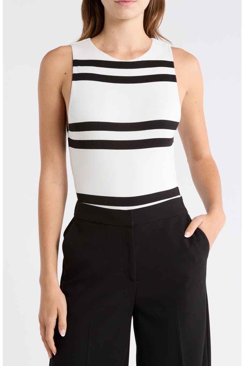 Rothy Sleeveless Crewneck Bodysuit, Main, color, PADDLEBOARD STRIPE ECRU/ BLACK