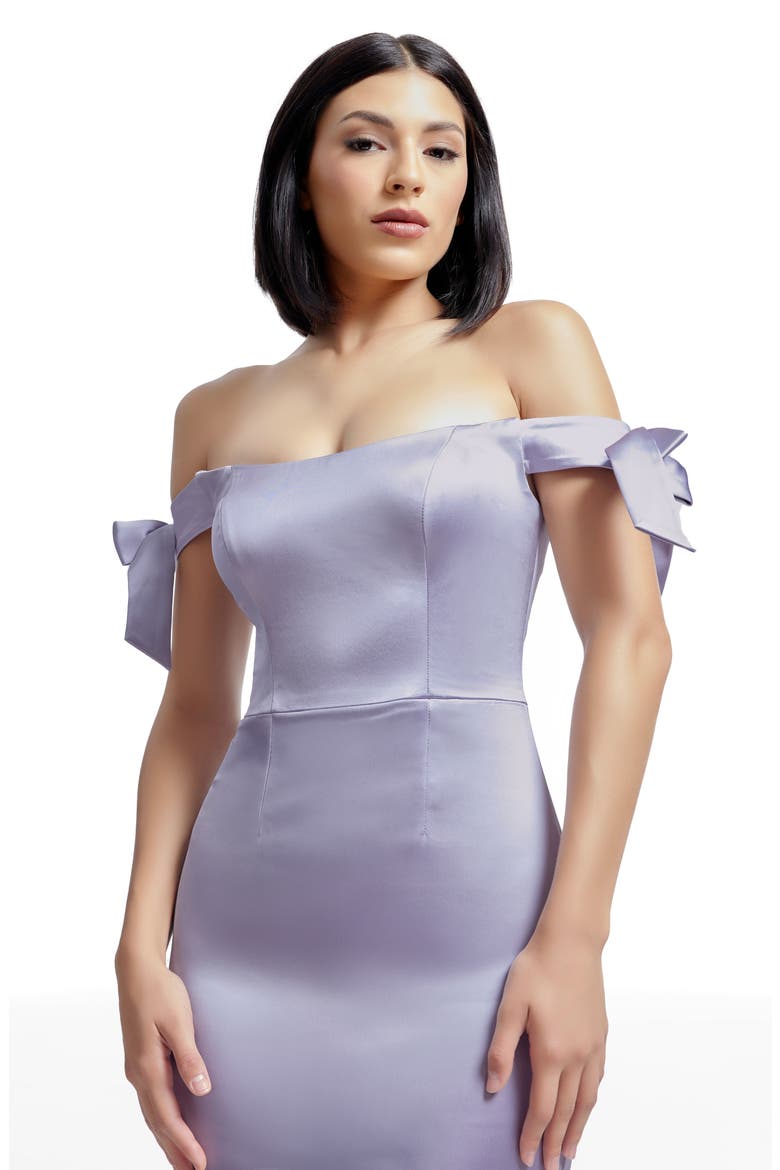 Verona Off the Shoulder Satin Midi Cocktail Dress, Alternate, color, DUSTY LAVENDER