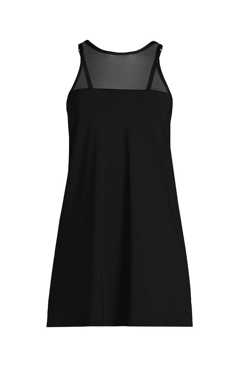 Lands' End Chlorine Resistant Smoothing Control Mesh High Neck Swim Dress One Piece Swimsuit Adjustable, Alternate, color,