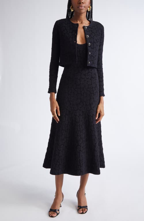 St John St. John Cotton Blend Velveteen Leopard Jacquard Midi Dress In Black