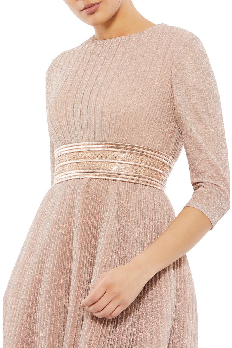 Shimmering 3/4 Sleeve A-Line Midi Dress, Alternate, color, ROSE GOLD