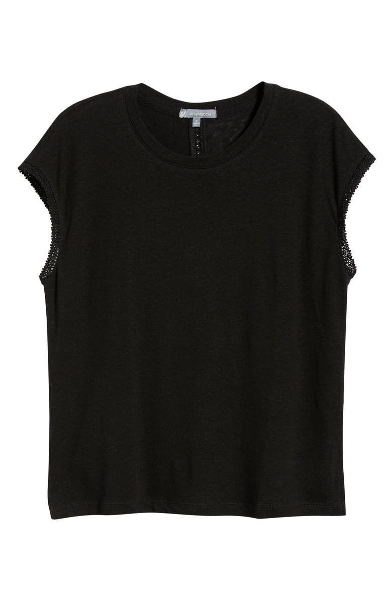 Wit & Wisdom Crochet Cap Sleeve Tee, Alternate, color, Black