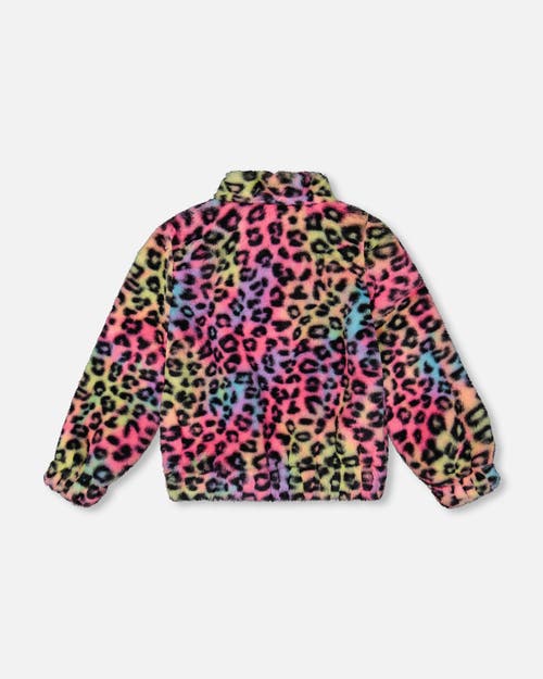 Deux Par Deux Faux Fur Zipped Jacket Multicolor Leopard In Animal Print