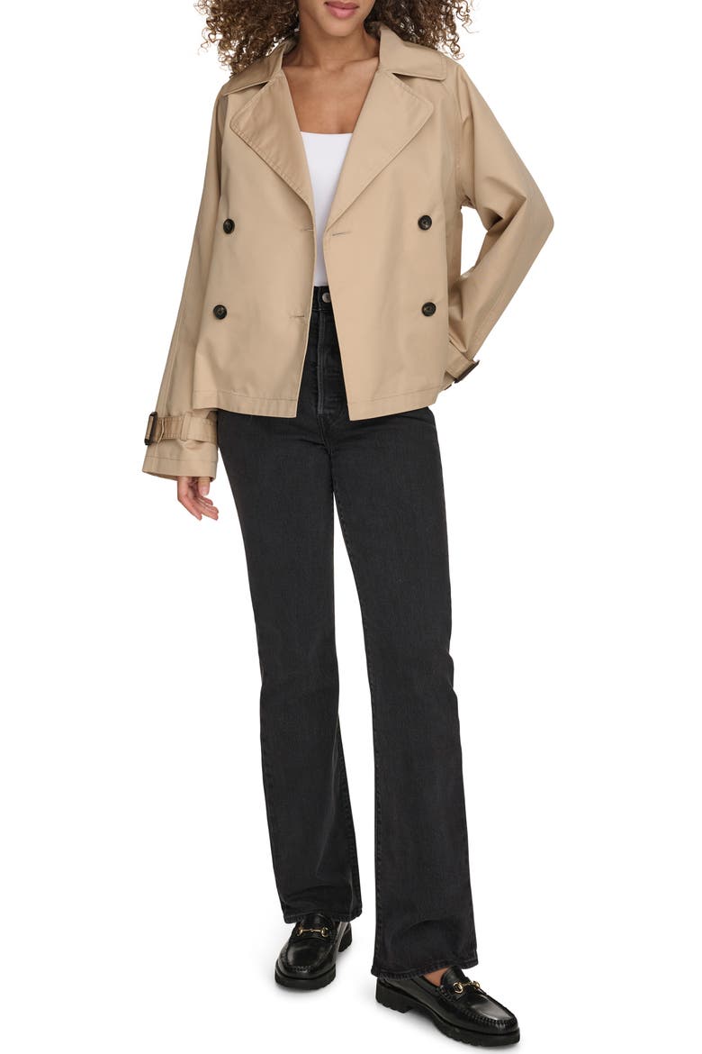 Water Resistant Short Cotton Trench Coat, Alternate, color, KHAKI