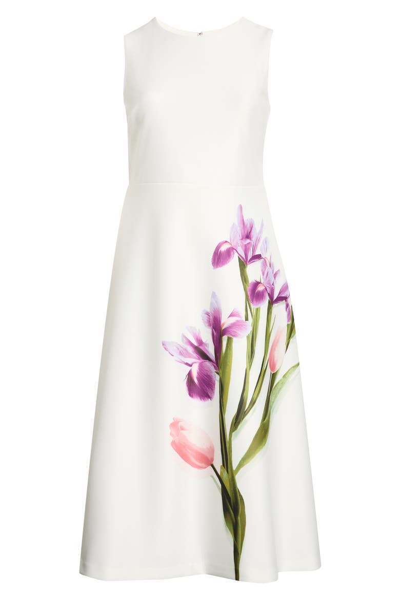 Placement Print Sleeveless Midi Dress, Alternate, color, WHITE DOVE MULTI