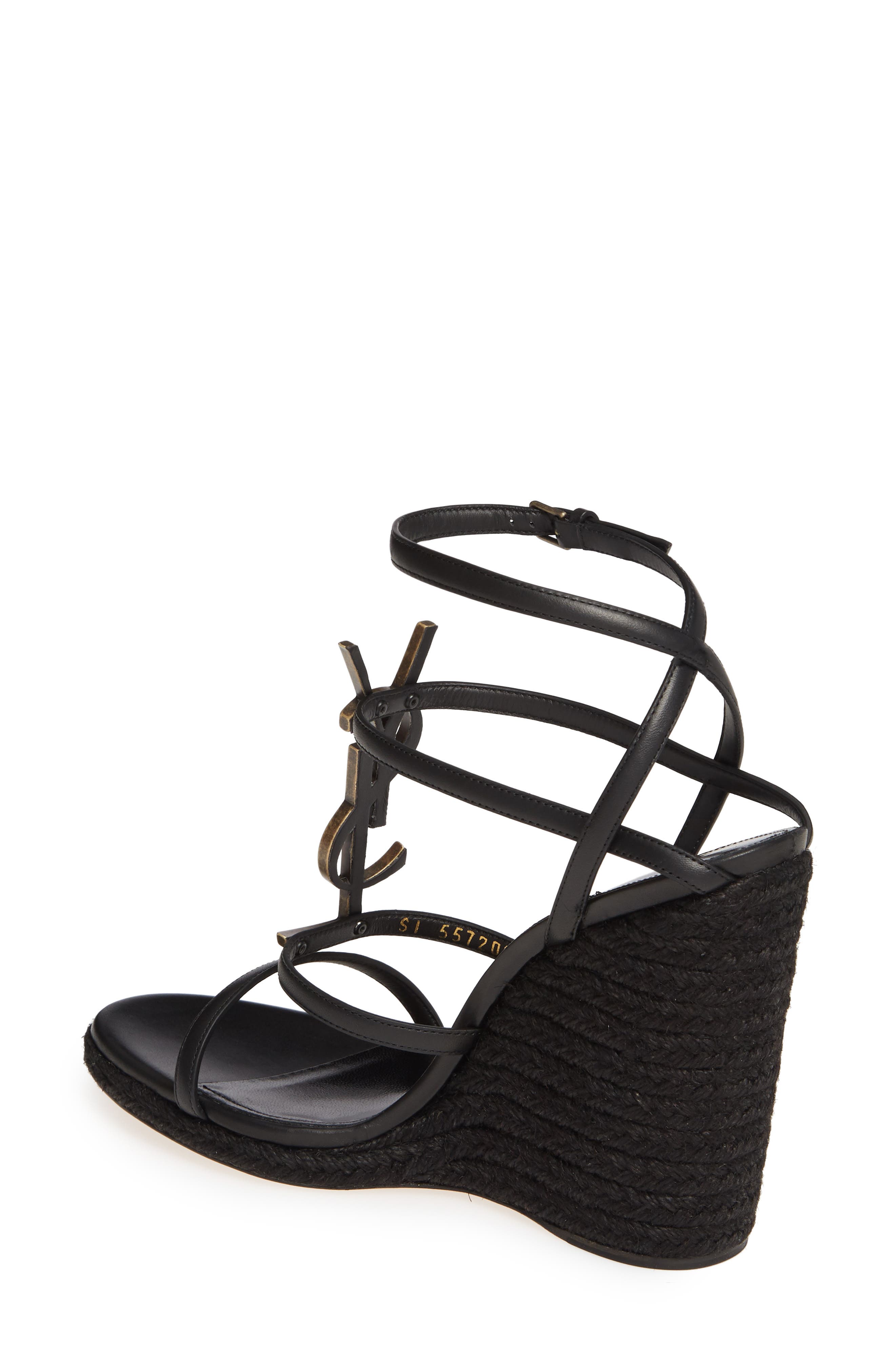 Saint Laurent Cassandra YSL Logo Wedge Sandal, Alternate, color, 