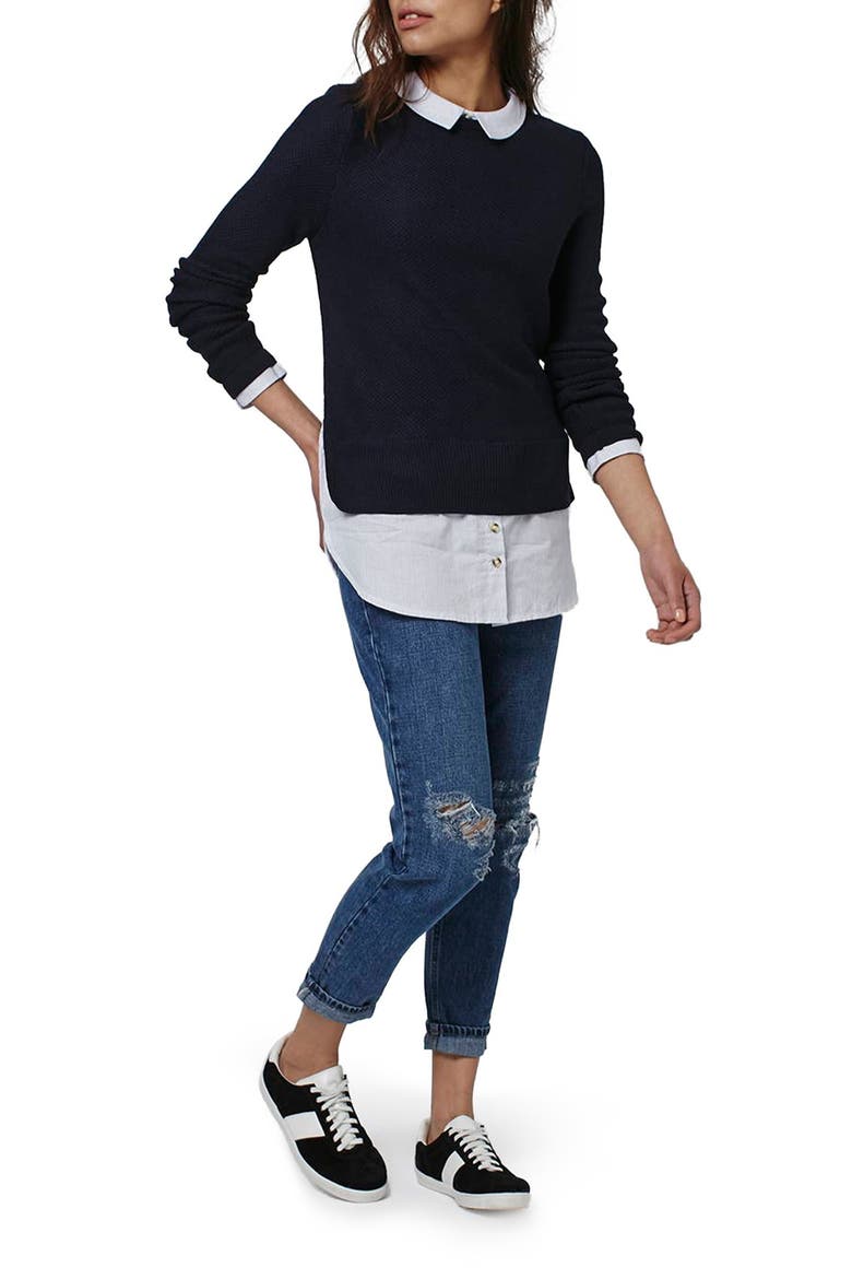 Hybrid Stripe Trim Sweater, Alternate, color, NAVY BLUE MULTI