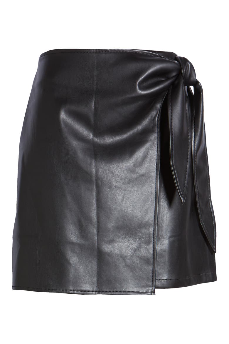 Knotted High Waist Faux Leather Miniskirt, Alternate, color, BLACK