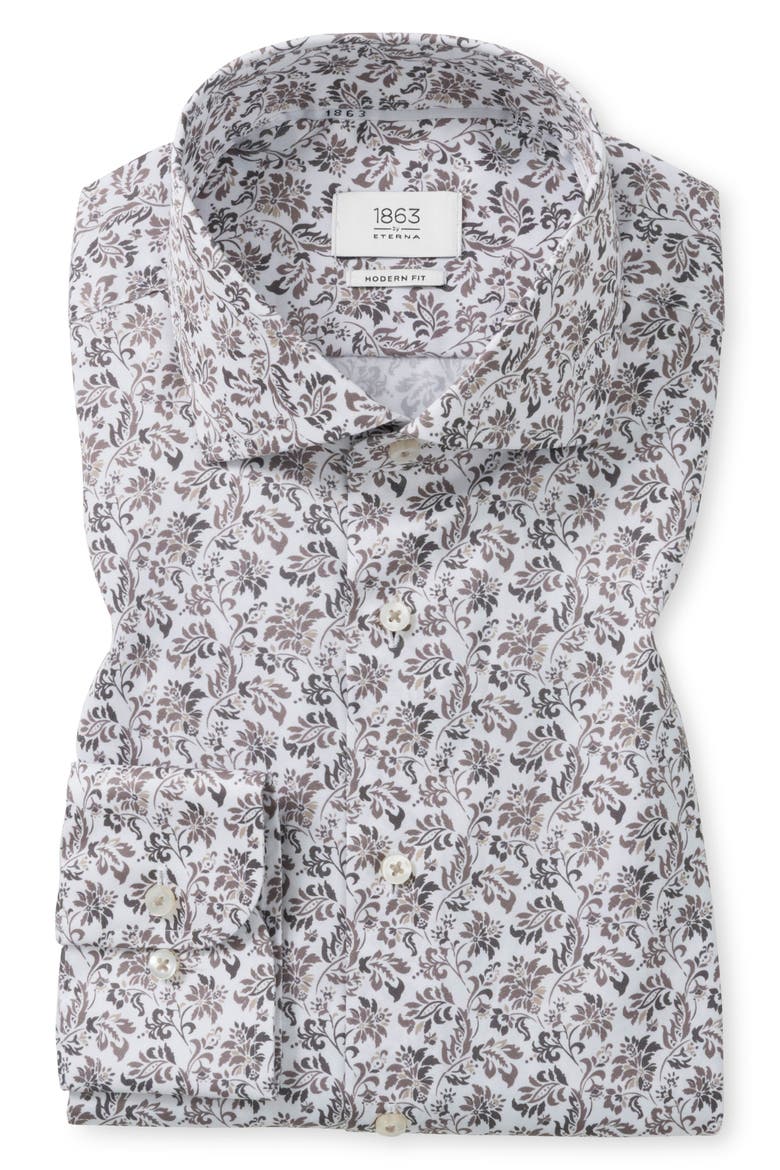 Modern Fit Floral Non-Iron Cotton Twill Dress Shirt, Main, color, SILVER