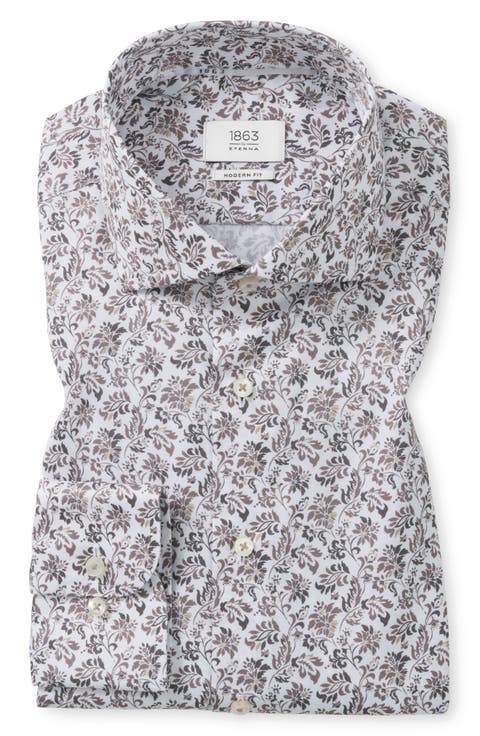 Modern Fit Floral Non-Iron Cotton Twill Dress Shirt