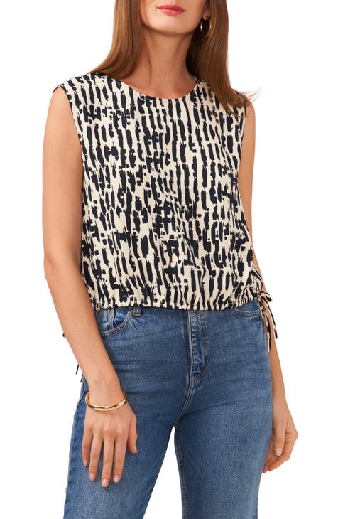 Abstract Print Crêpe de Chine Bubble Top