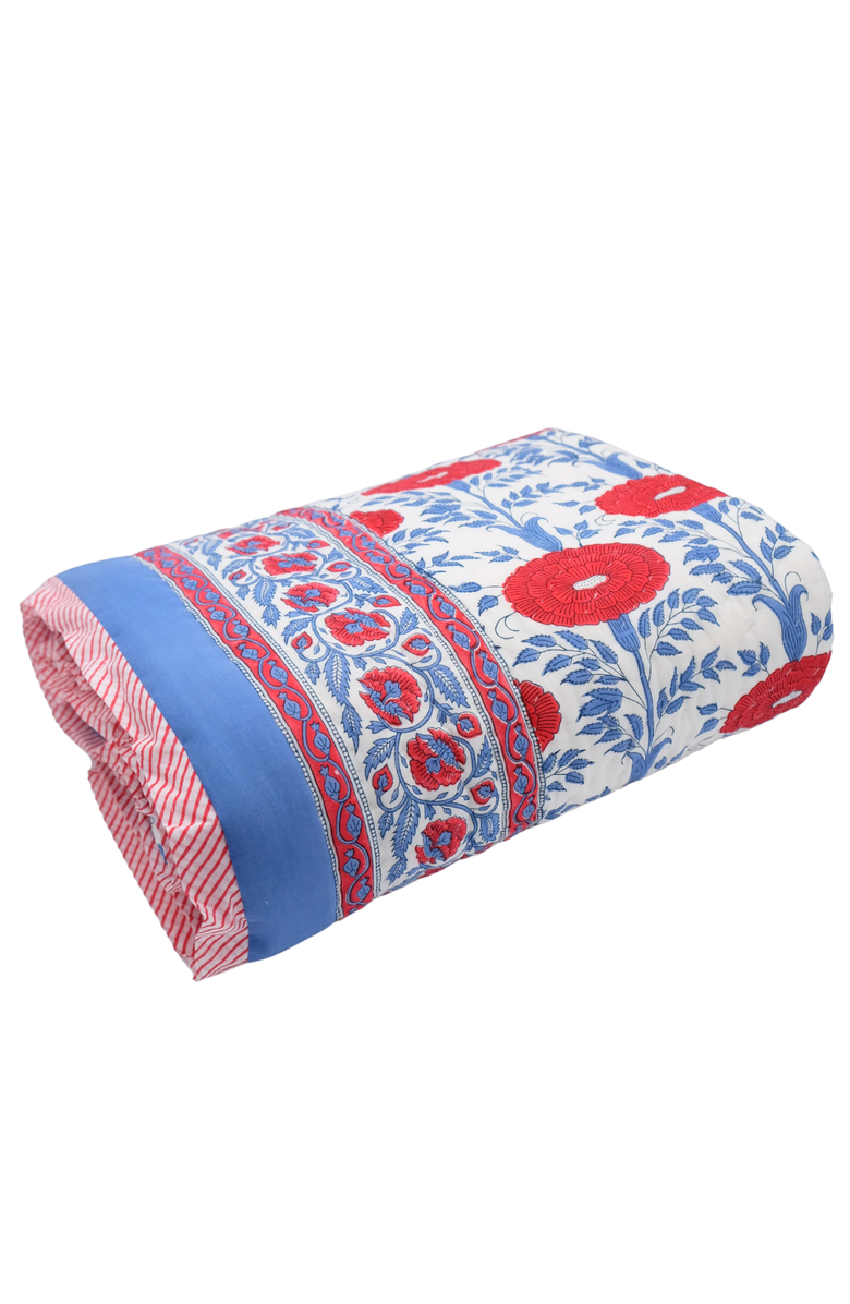 Inner Child Araminta Block Print Reversible Cotton Quilt, Alternate, color, Blue - 90X92