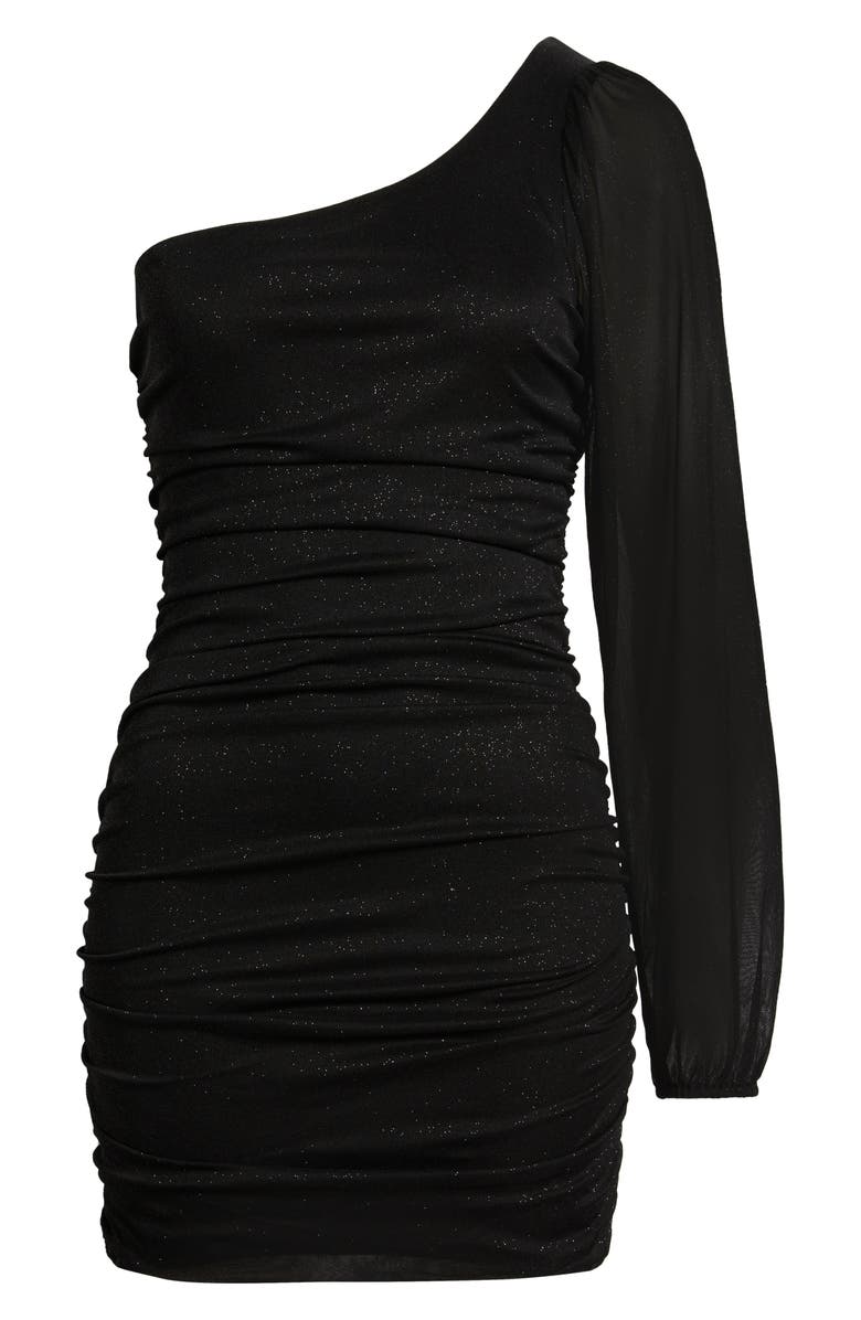 Jump Apparel One Shoulder Metallic Ruched Minidress, Alternate, color, Black