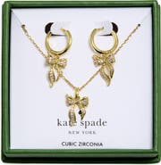 Kate Spade New York bow pavé huggie hoop earrings & pendant necklace set