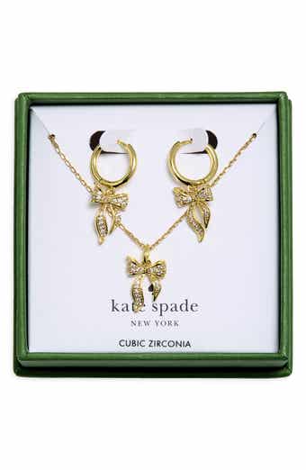 bow pavé huggie hoop earrings & pendant necklace set