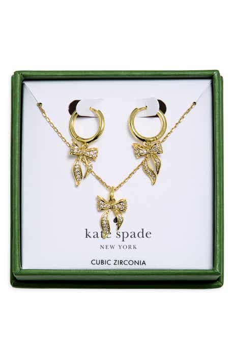 bow pavé huggie hoop earrings & pendant necklace set