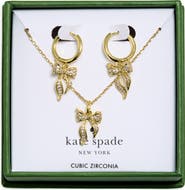 Kate Spade New York bow pavé huggie hoop earrings & pendant necklace set