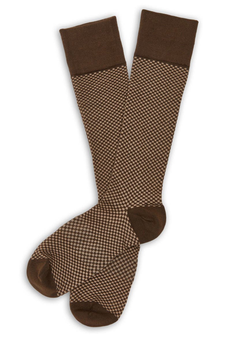 Axl Mid-Calf Premium Novelty Dress Socks, Main, color, BROWN