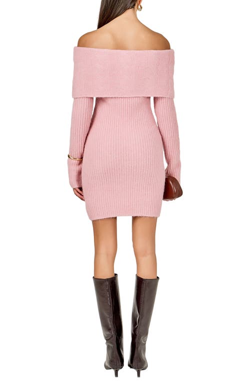 Endless Rose Off The Shoulder Long Sleeve Cable Stitch Sweater Dress With Tie In Pink