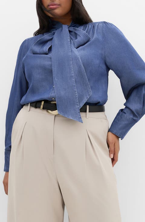 Chambray Pussy-Bow Shirt